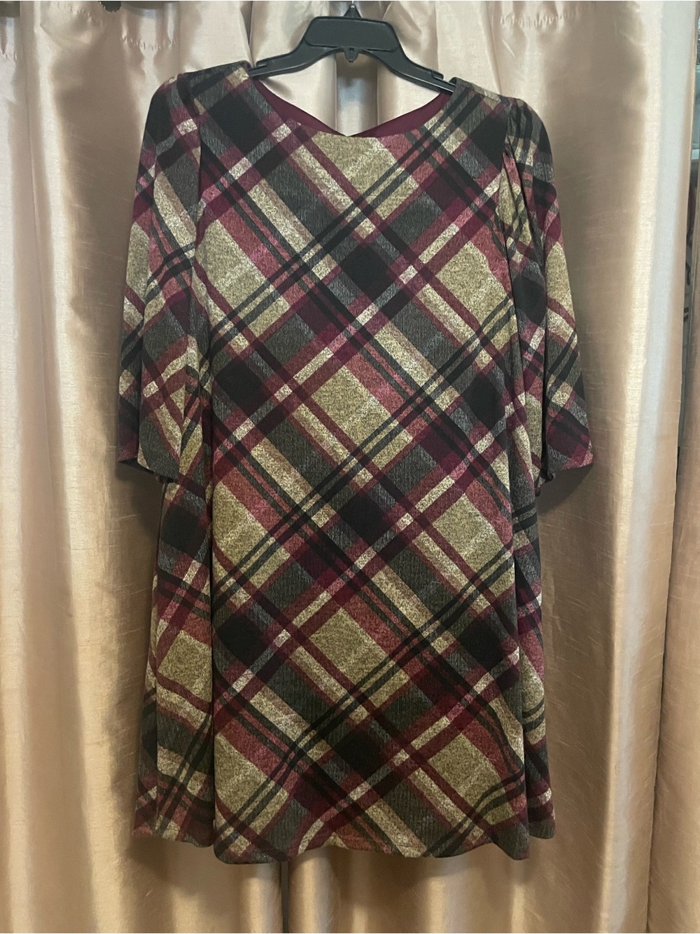 Jessica Howard Burgundy and Olive Plaid Midi Dress